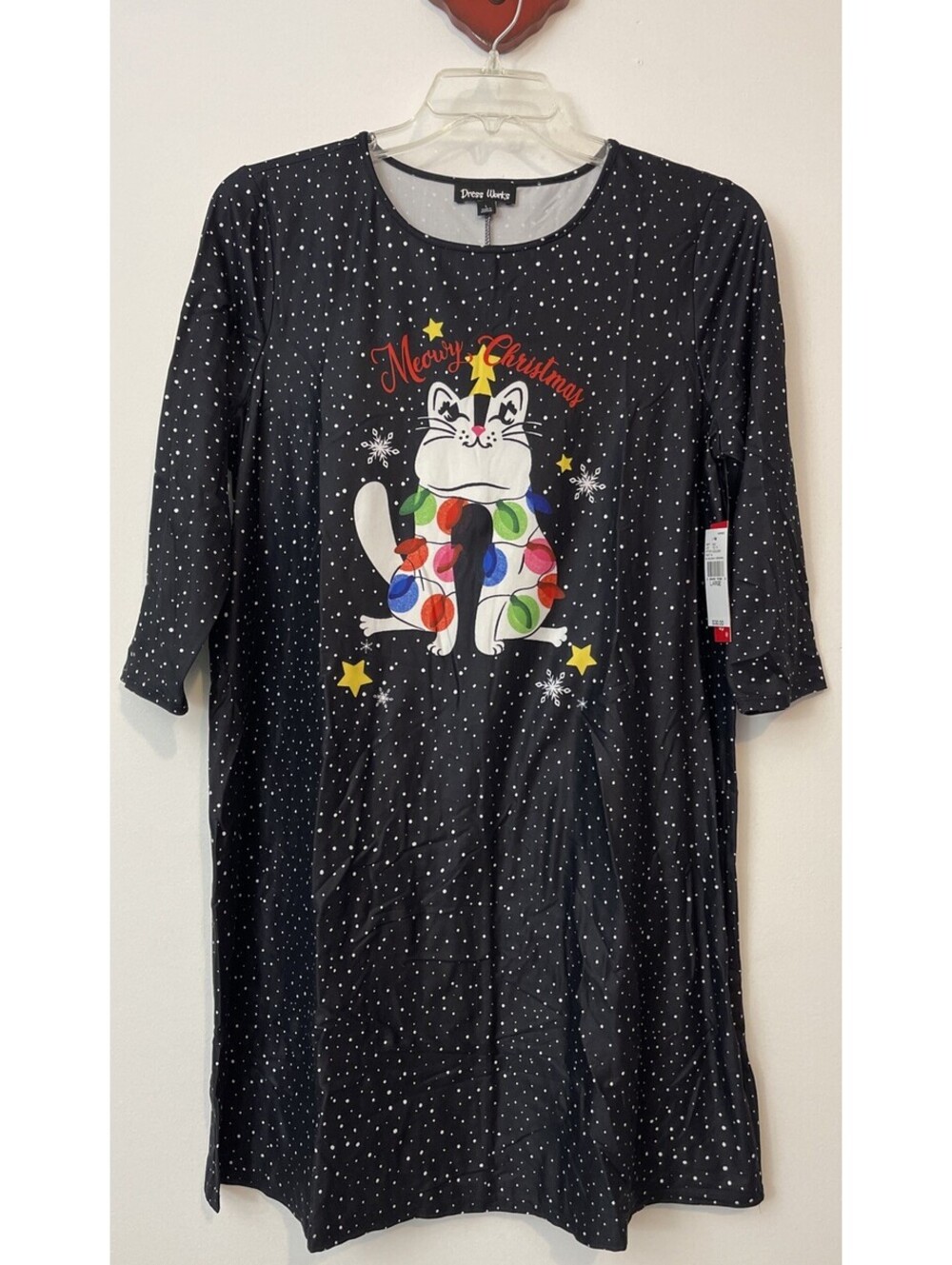 Dress Works Womens Large Black Meowy Christmas Cat Seasonal Dress NWT! A5278